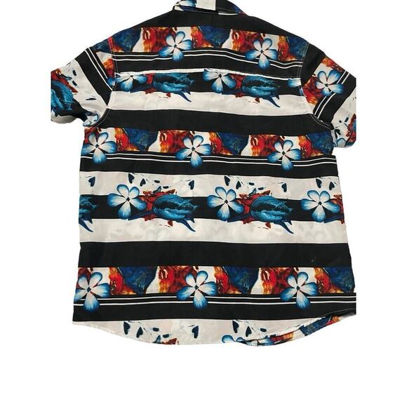 Switch Remarkable Fun Hawaiian Shirt w/ Pocket Men's L Graphic Shark Print Blue - Picture 2 of 3